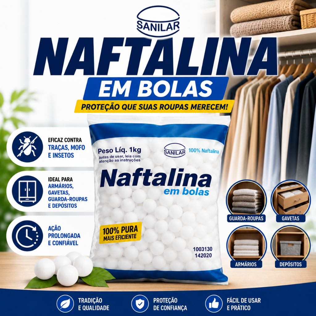 Naftalina 1kg Pura Anti Traças Baratas Insetos Em Bolas Sanilar Original