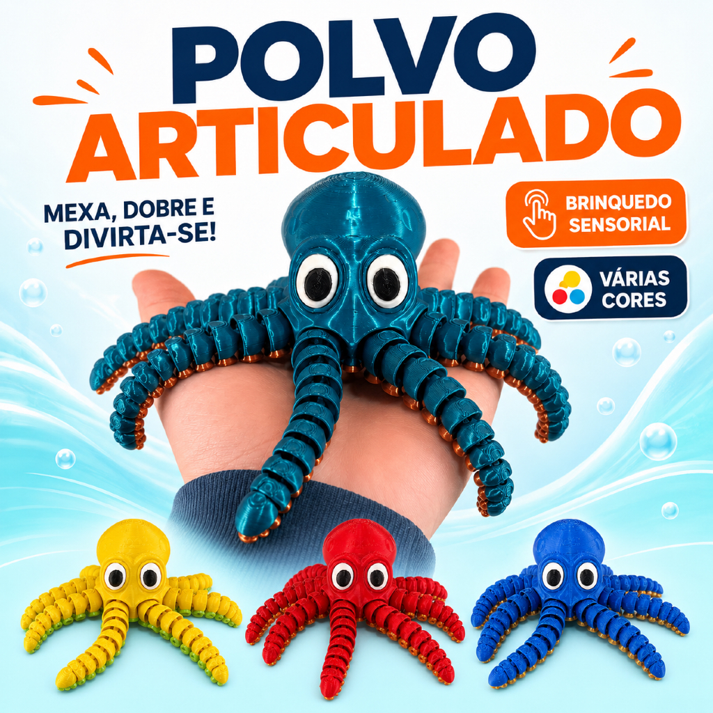Brinquedo Polvo Articulado Sensorial Fidget Anti Stress Flexível Várias Cores