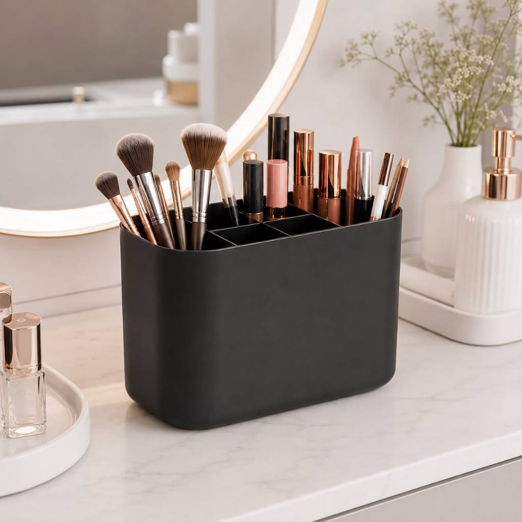 Organizador de Maquiagem Porta Pincéis com Divisórias Removíveis para Bancada Banheiro Penteadeira Skincare