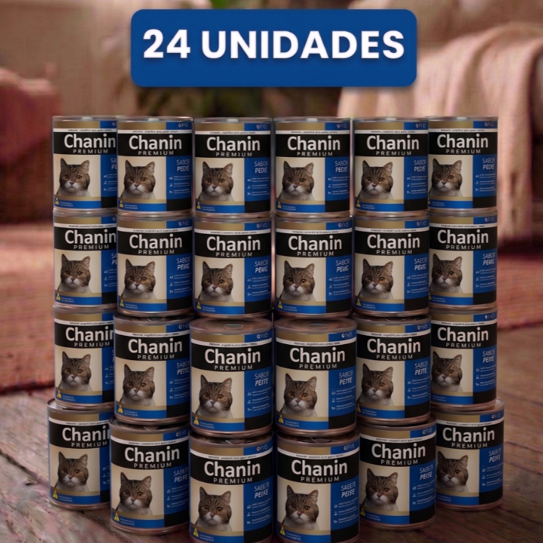 Kit Lata de patê para gatos chanin premium sabor peixe e sabor carne e frango 280g ração úmida fvo