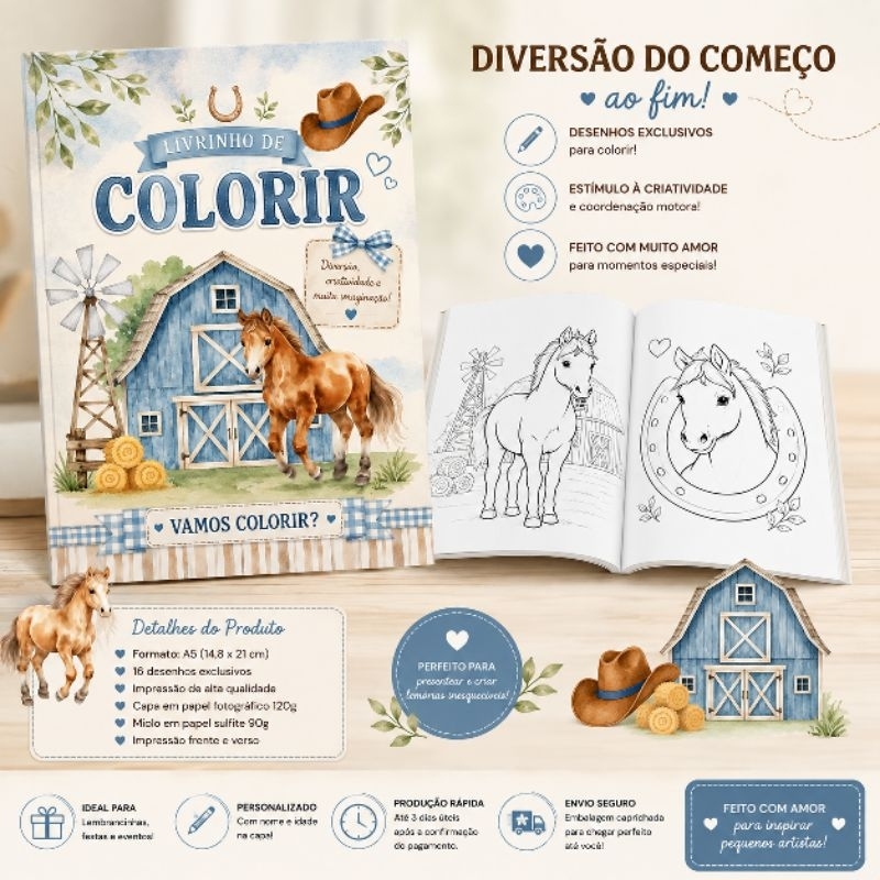 Livrinhos Personalizado Fazendinha menino,para colorir - lembrancinhas escolares, aniversário