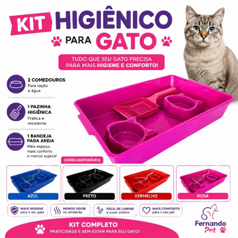Kit para Gato | Kit Bandeja Higiênica para Gato | Caixa de Areia Sanitária para Gato.