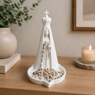 Estátua Nossa Senhora 17cm Porta Terço | Suporte para Terço e Rosário | Decoração Religiosa