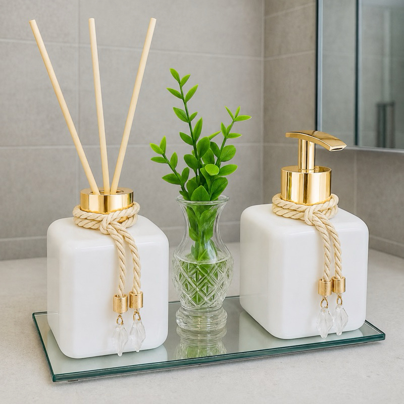 Kit Lavabo Pet Vasinho Com Flor Bandeja Aromatizador e Saboneteira Luxo