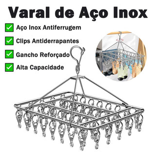 Varal De 60 Clips Inox Prendedores Pratico E Retrátil Cabide Para Roupas Intimas Para Pequenas