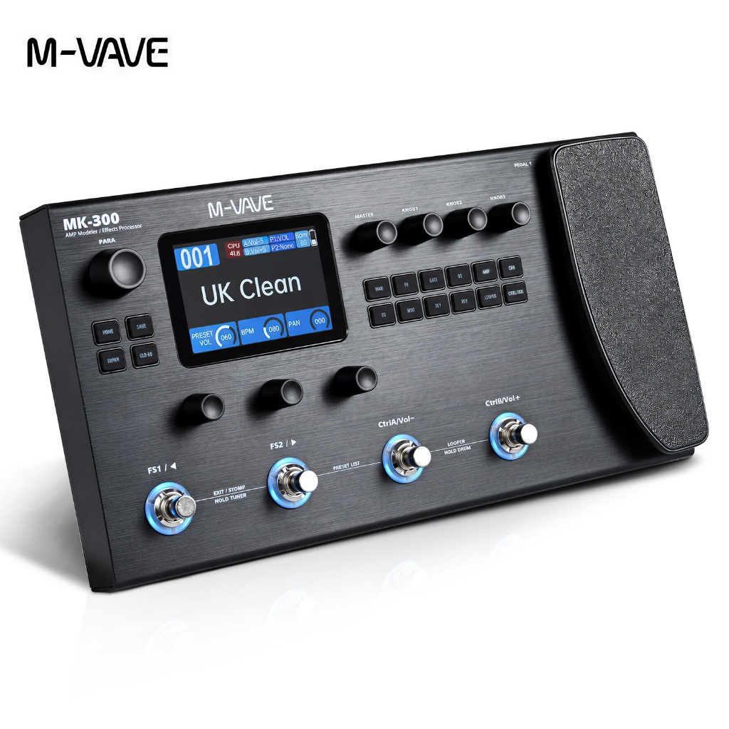 M-VAVE MK-300 Preto  Guitar Multi-Effect Processor | ANN Neural Modeling 120AMP/360FX | 10h Battery+300s Looper+128 Drum