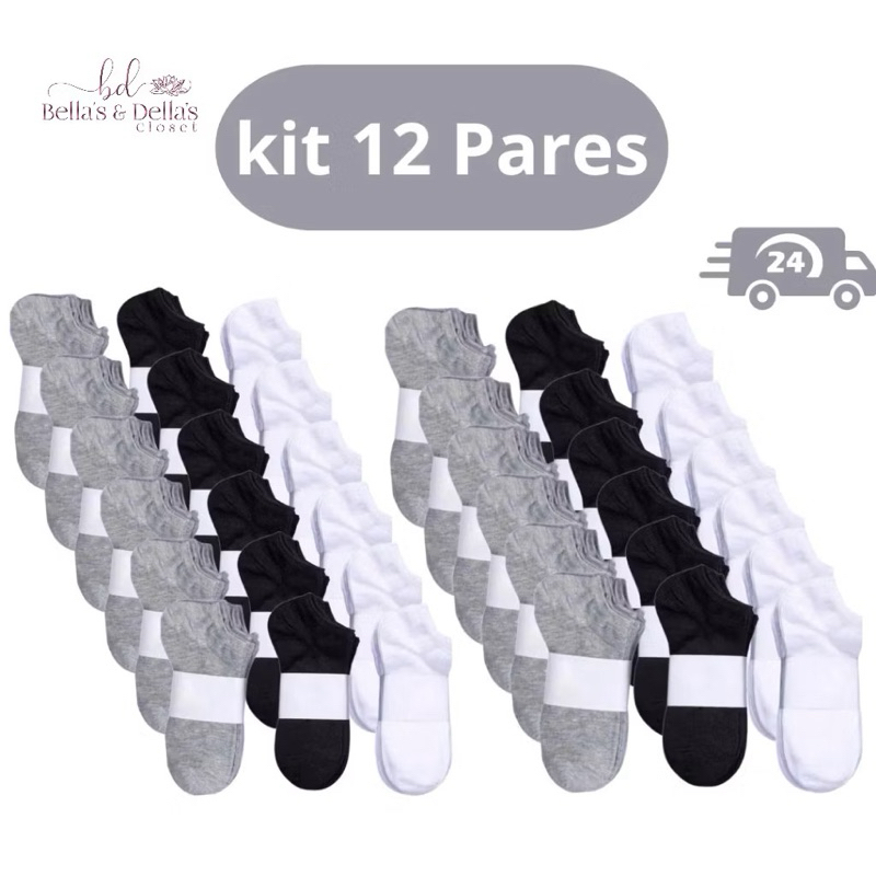 Kit Até 12 Pares De Meias Soquete Unissex Cano Curto