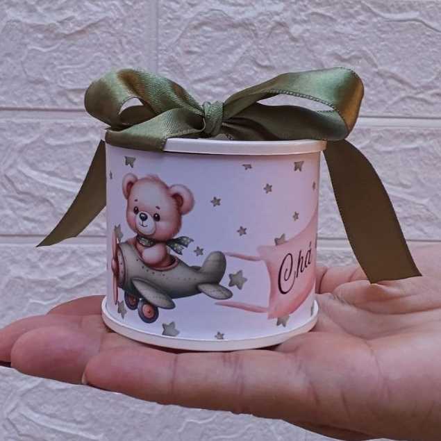 Kit Tubolata Avião Urso Verde Personalizada Lembrancinha / chá de bebê/revelação/ batizado/ maternidade/ aniversário 5x6
