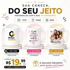 Caneca Personalizada 325ml – Acompanha caixinha pra presente.