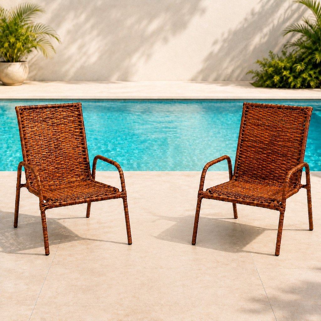 Kit 2 Cadeiras de Junco para Varanda Jardim Piscina Área Gourmet Resistentes ao Sol e Chuva até 130 kg