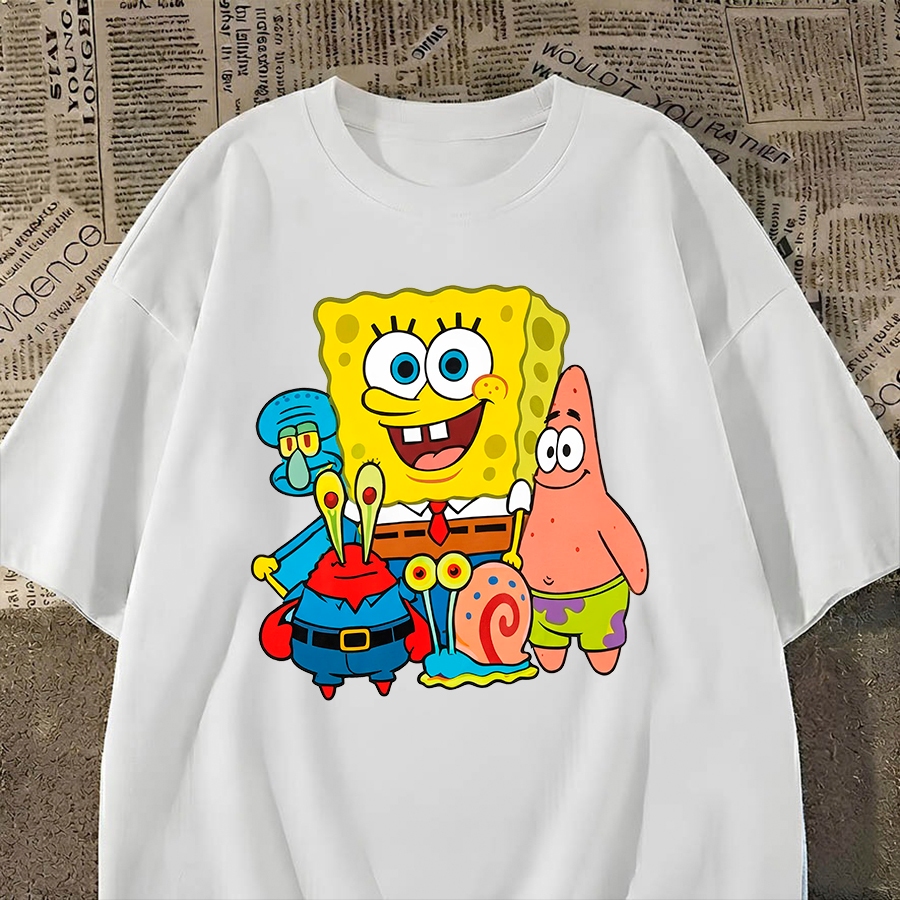 Camiseta Algodão Premium Masculina Bob Esponja Estampa Divertida Casual, Blusa Casual e Versátil, Lançamento moda Verão