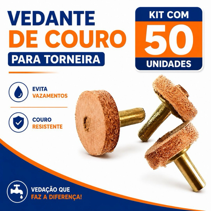 Kit 50 Vedante Couro e Metal 1/2 - 3/4 Registro Torneira Vazamento Courinho Obra Reparo Materiais Construção