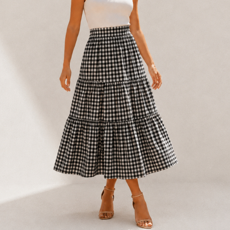 Saia Social Midi Cintura Alta com Babado Feminina Elegante Moda Evangélica