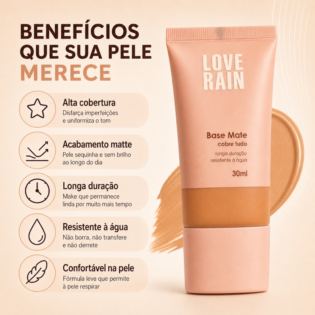 Base com acabamento matteLove Rain alta cobertura à prova d'água resistente à chuva e de longa duração