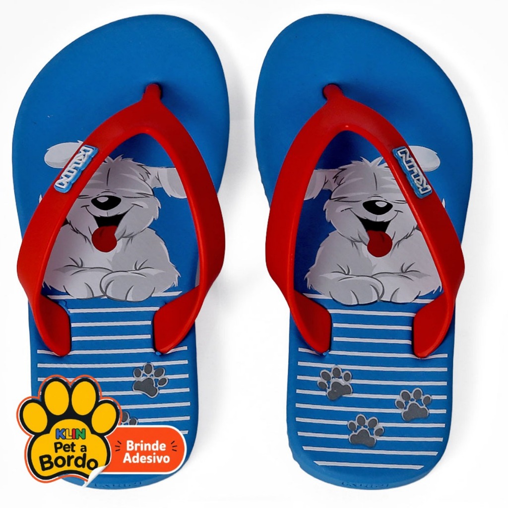 Chinelo Klin Infantil Menino Unissex Cachorro Azul Vermelho Original Super Leve Confortável Verão