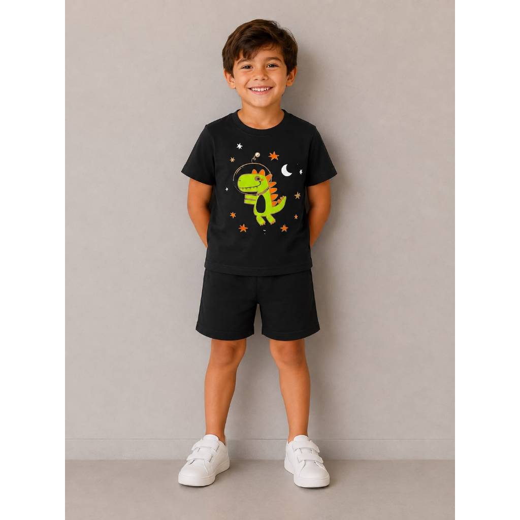 kit 2 conjuntos masculinos infantil 100% algodão estampado casual confortavel estiloso.
