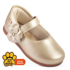 Sapatilha Infantil Menina Klin Princesa Mini Anatômica Com Aplique de Flor - Dourado Perolado