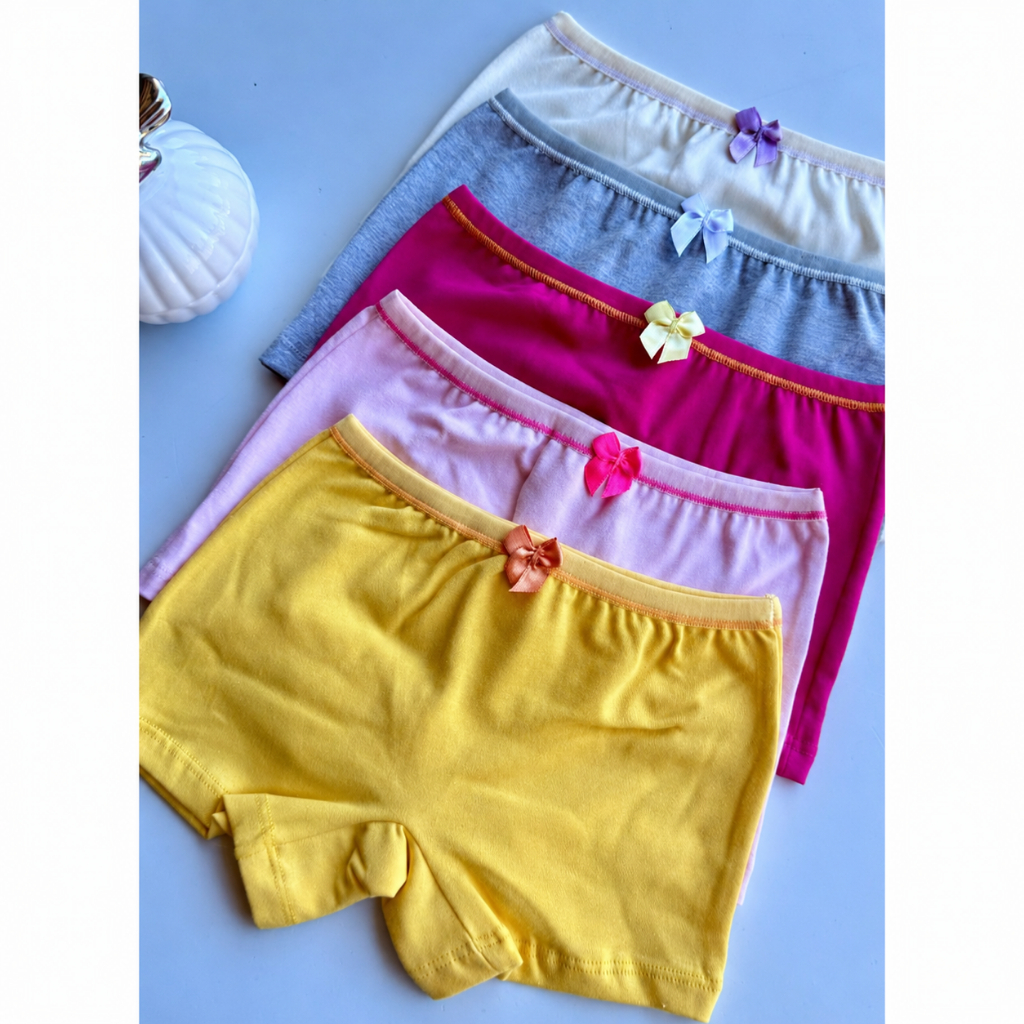 Kit 5 Calcinhas Infantil Box/ Short de Segurança Cotton Lisa Algodão Premium com Elastano Confortável 031