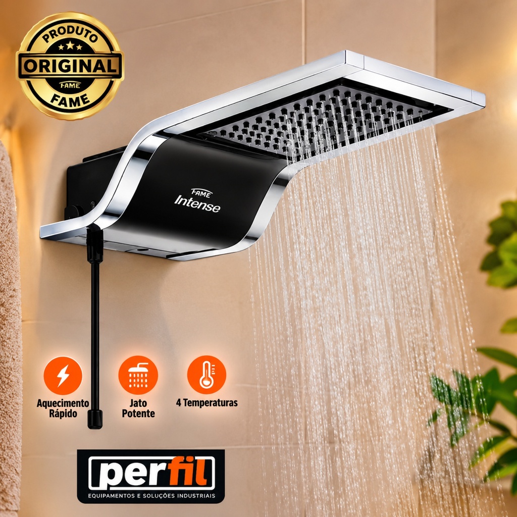 Chuveiro 220v 7800W Ducha Intense Black Original Moderno Fame Preto