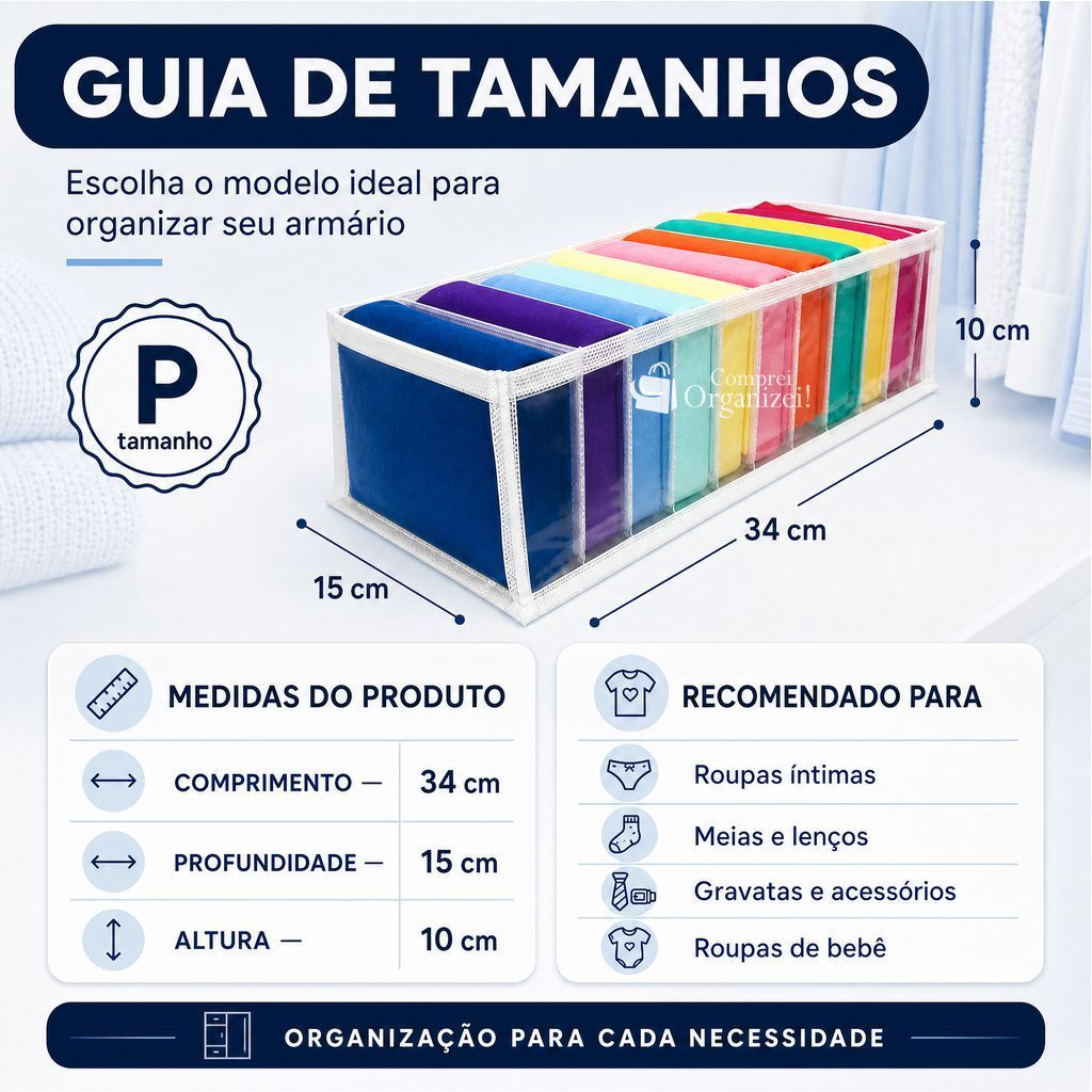 Organizador "P" -  Colmeia organizadora P 10x15x34cm / Organizador de Guarda Roupas calcinha, meia, cueca