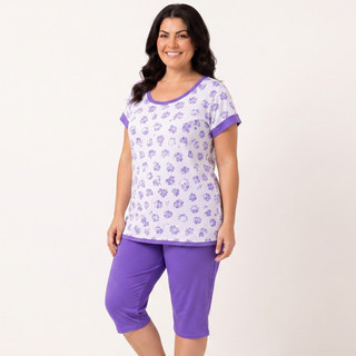 Pijama Feminino Pescador Manga Japonesa Estampado Senhora Malha Leve e Confortável