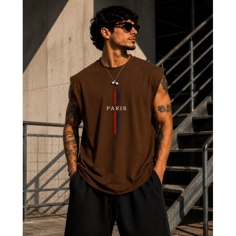 Camisetão Regata Oversized Larga Paris Despojada Casual Treino Sem Mangas Moda Verão Masculina