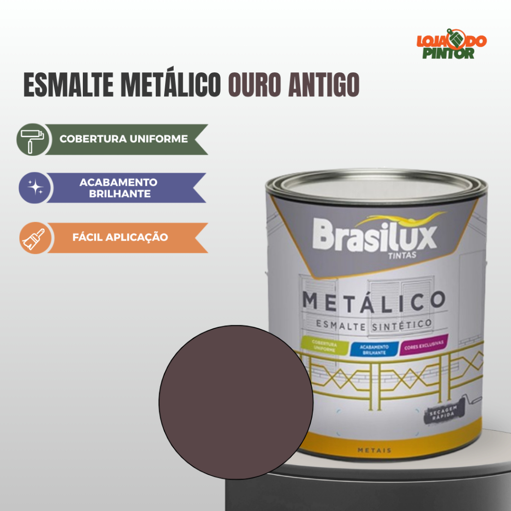 Tinta Esmalte Metálico Cor Ouro Antigo 900ml Para Metais Secagem Rápida