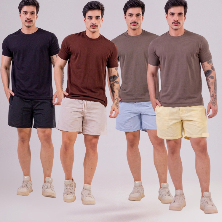 Kit de 3 Bermudas Linho Masculino Mauricinho De Alta Qualidade Bermuda de Linho Com Cordão Academia