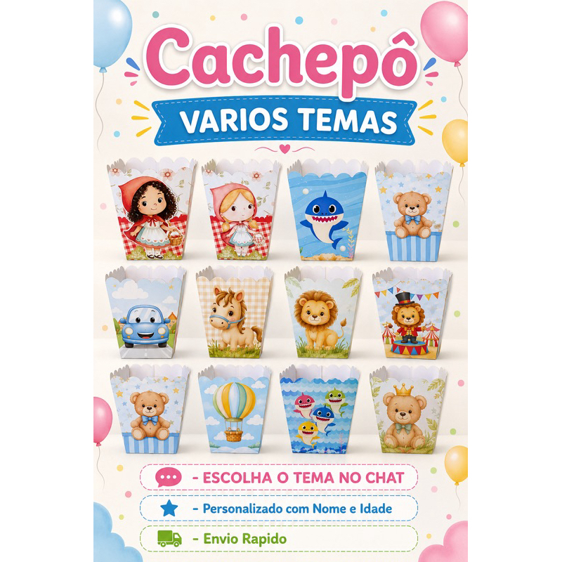 Cachepo Personalizado Varios Temas Chá de bebê Ursinho Chico Bento Enfeite de mesa festa infantil Caixinha Lembrancinh