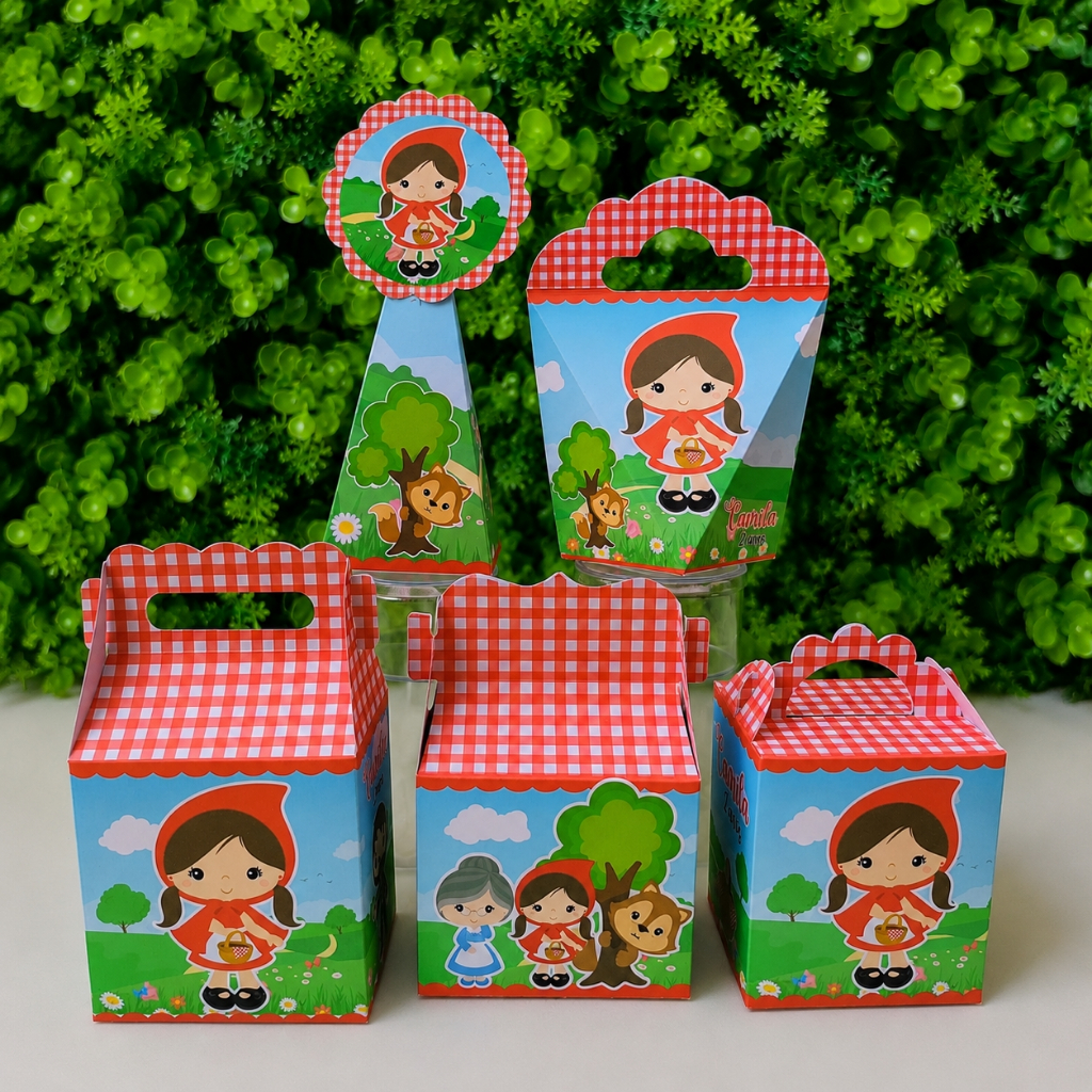 Kit Caixinhas Personalizadas Chapeuzinho Vermelho Lembrancinha Festa Aniversário Infantil Desmontado