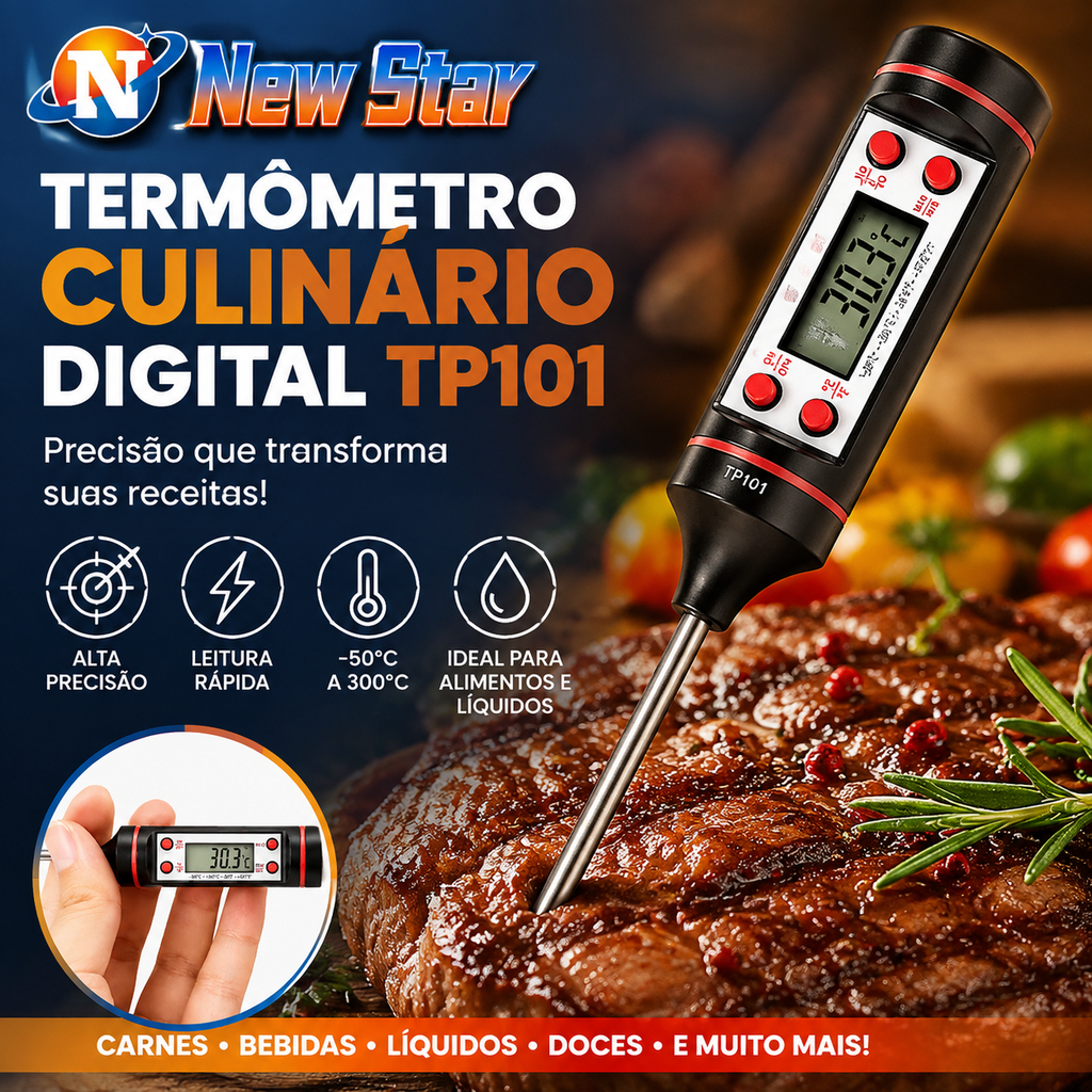 New Star Termômetro Culinário Digital Espeto Tp101 Alimento Cozinha Carnes Bebidas Líquidos Alta Precisão