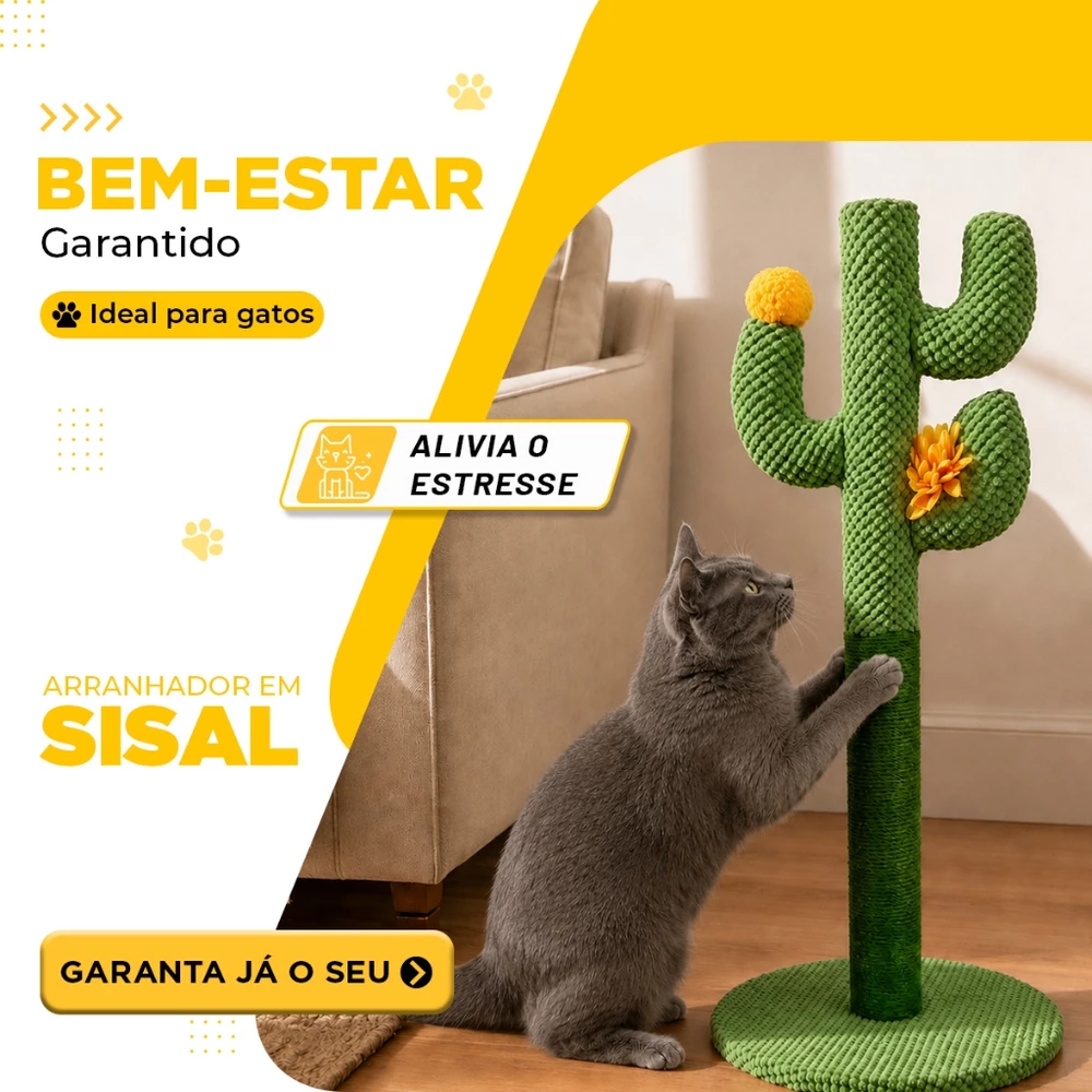 Arranhador de Gato em Formato de Cacto Decorativo e Funcional Afiação de Unhas Sisal Natural