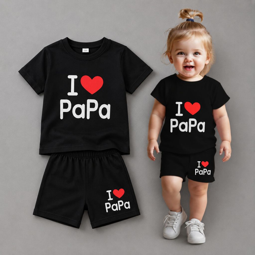 Conjunto Infantil Menino Camiseta e Bermuda I Love Papai Roupa Infantil Casual Estampada
