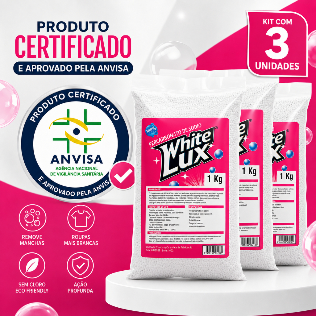 PERCARBONATO DE SÓDIO 500g, 1kg,  2 kg  e 3 kg  WHITELUX | 100% PURO