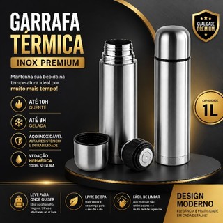 Garrafa Térmica Inox Clink 500ml Dupla Parede a Vácuo Isolamento Termico Bebidas Quentes Frias.
