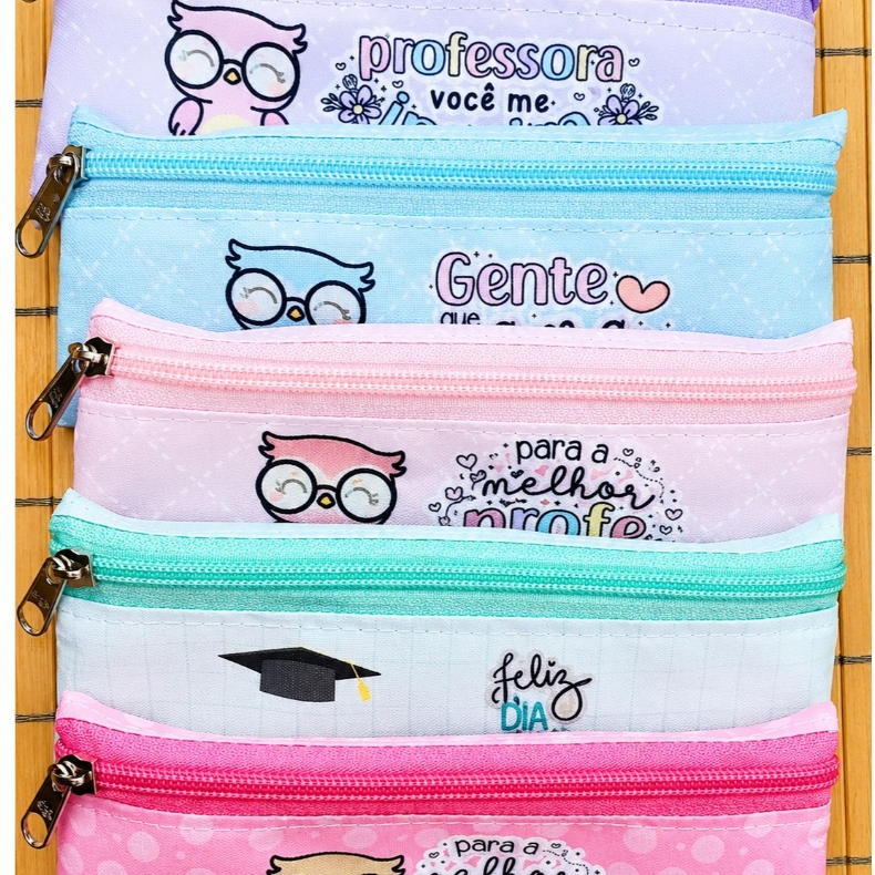 5 estojinhos slim flex dia dos professores lembrancinha personalizada tamanho 7x19cm Estojo