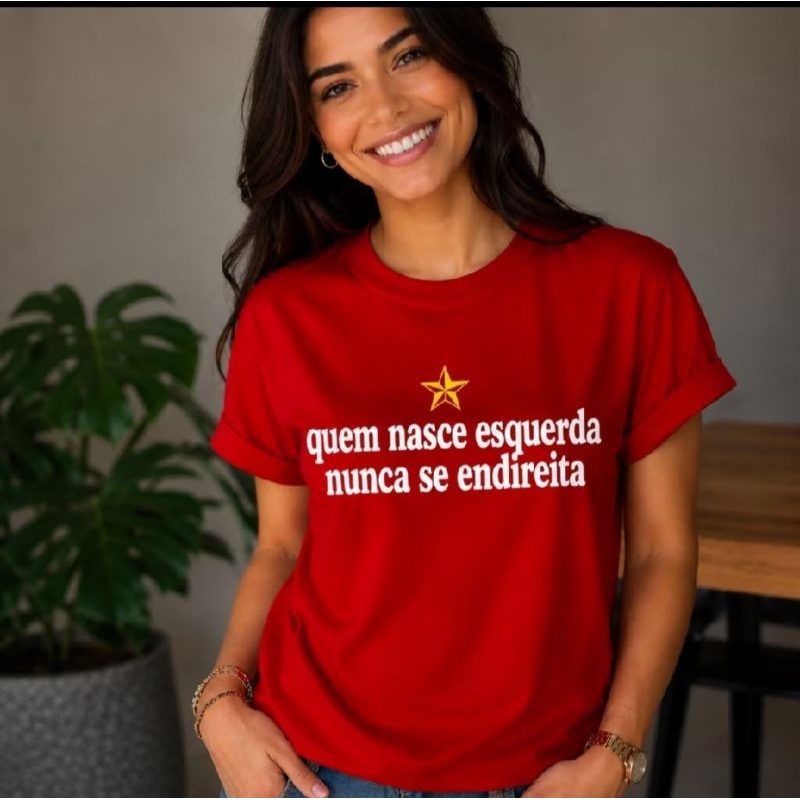 Camiseta Política Vermelha Camisa PT Unissex Básica 100% Algodão Blusa Casual Premium Oferta Imperdivel