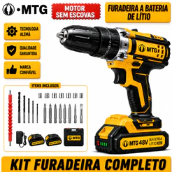 Kit Furadeira Parafusadeira Sem Fio MTG 48V Brushless com 2 Baterias, Maleta e Acessórios