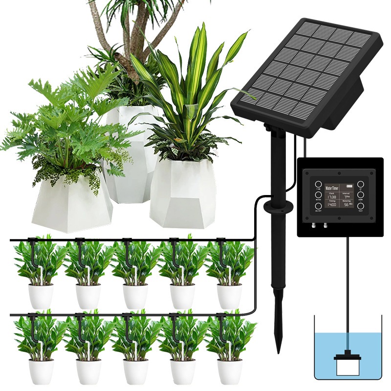 Kit Irrigação Solar com LCD Irrigação Automática por Gotejamento para Vasos e Jardim