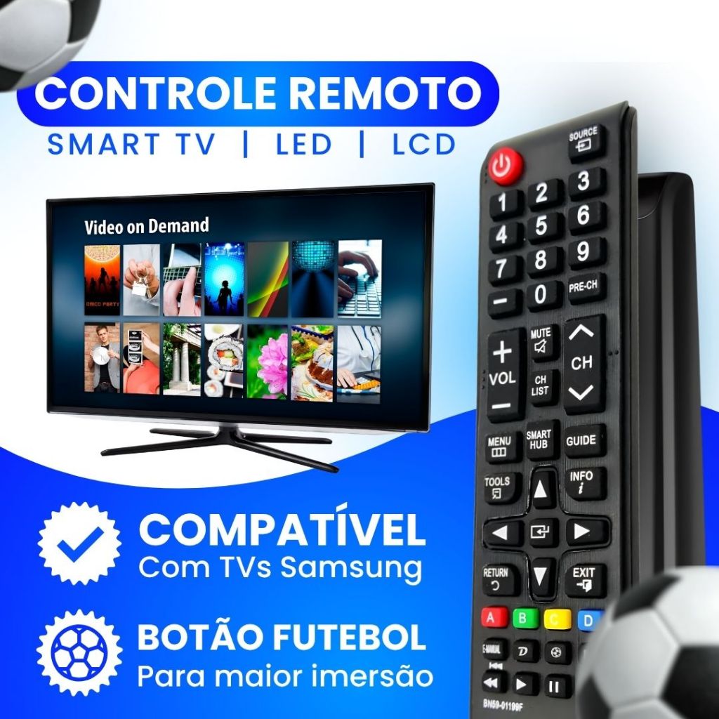 Kit Controle Remoto Compatível Com Samsung 4K Smart Hub Futebol - Escolha Seu Kit