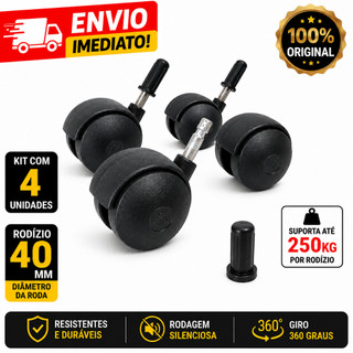Rodinhas Rodízio Giratória 40mm Pino 6mm Preto Cama Box Fruteira Andador