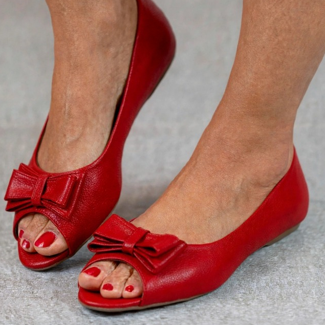 Sapatilha Feminina Peep Toe com Laço CORES VARIADAS  Aberta Confortável