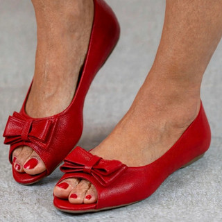 Sapatilha Feminina Peep Toe com Laço CORES VARIADAS  Aberta Confortável