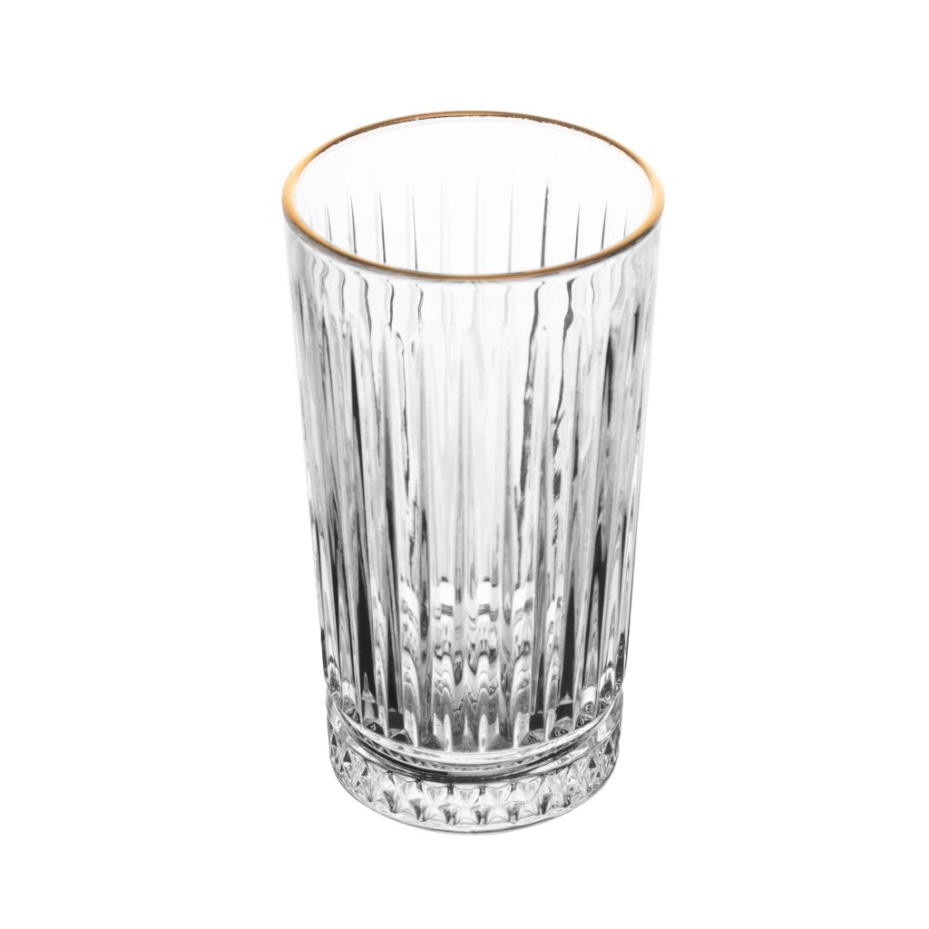 Copo Alto com Fio de Ouro Deli Diamante 280ml Cristal Ecológico Lyor para Suco Agua Bebidas Cozinha Mesa Posta Decoração