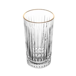 Copo Alto com Fio de Ouro Deli Diamante 280ml Cristal Ecológico Lyor para Suco Agua Bebidas Cozinha Mesa Posta Decoração