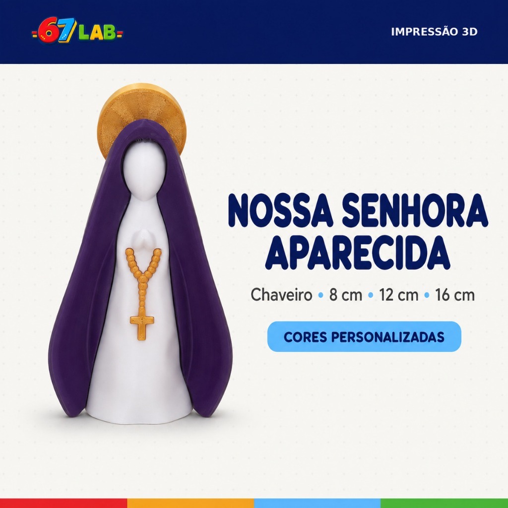 Nossa Senhora Aparecida Personalizada 3D – Chaveiro e Imagem