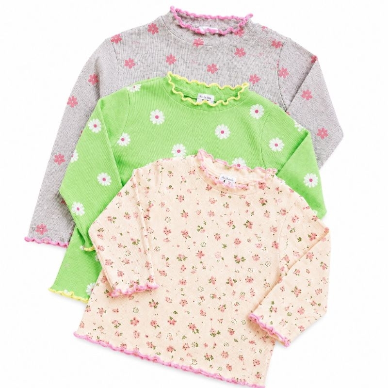 Kit 3 Blusinhas Menina Canelada Infantil Confortável | Estampas sortidas