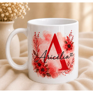 Caneca personalizada, caneca com nome, caneca feminina, presente personalizado, caneca floral, caneca com letra