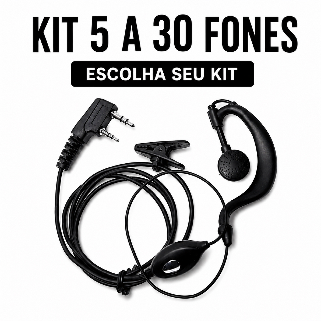 Kit Fone Para Rádio Comunicador Baofeng 5 a 30 Unidades 777s PTT Segurança Eventos Qualidade Profissional Walkie Talkies