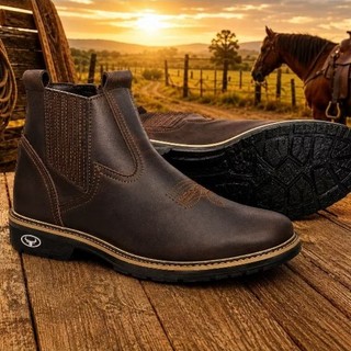 Botina Texana Masculina Bota Chelsea Country Confortável Em Couro Eco